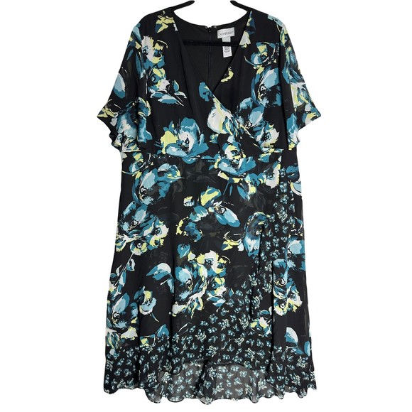 Catherines Wrap Style Floral Print Summer Dress Fully Lined Size 22W - Picture 1 of 7